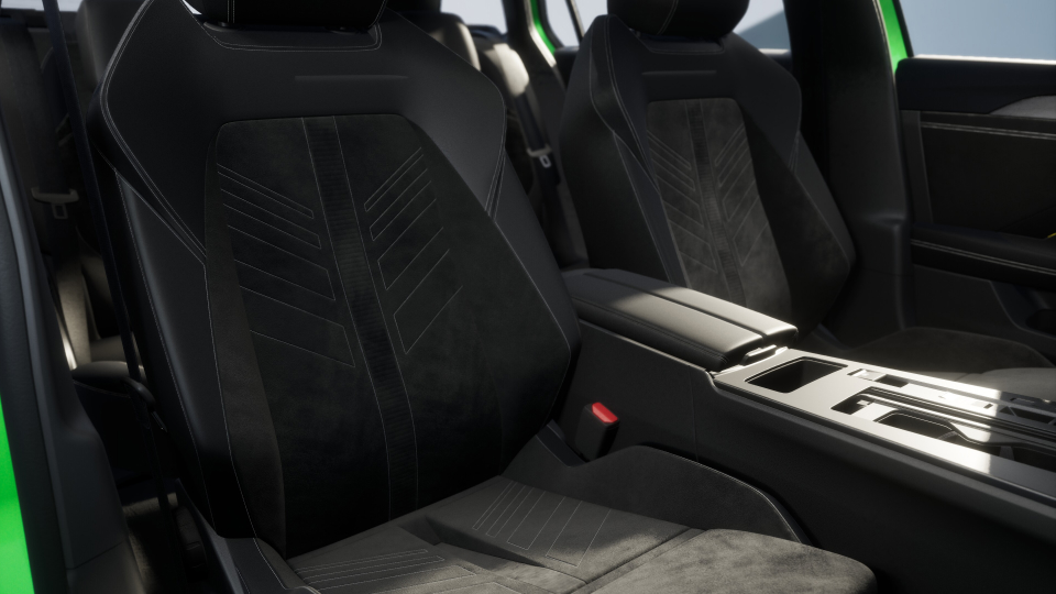 # Intelli-Sitze mit Ergonomie-Feature (AGR) für Fahrer und Beifahrer, 10-fach einstellbar; # Memory-Funktion für Fahrer (nicht für Electric); # Lendenwirbelstütze für Fahrer und Beifahrer; # Massage-Funktion für Fahrer und Beifahrer; # Sitzheizung, mehrstufig für Fahrer und Beifahrer und Lenkradheizung; # ReNewKnit®-Ausstattung Schwarz - 100% recyceltes und recycelbares veganes Veloursleder
